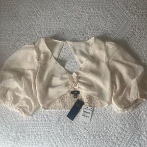 NWT AFRM Emily Clip Dot Cutout Puff Sleeve Crop Top Gardenia Cream Crop Top XS